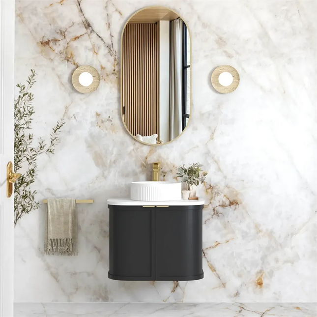 Otti Hampshire Wall Hung Curve Vanity with 2 Doors Matte Black 590X450X450