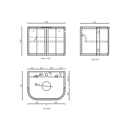 Otti Hampshire Wall Hung Curve Vanity with 2 Doors Matte Black 590X450X450