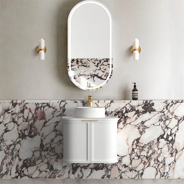 Otti Hampshire Wall Hung Curve Vanity with 2 Doors Matte White 590X450X450