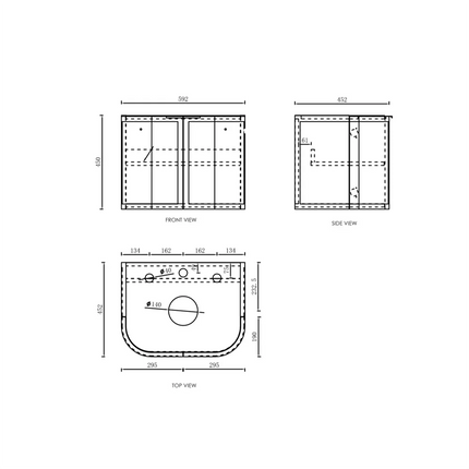 Otti Hampshire Wall Hung Curve Vanity with 2 Doors Matte White 590X450X450