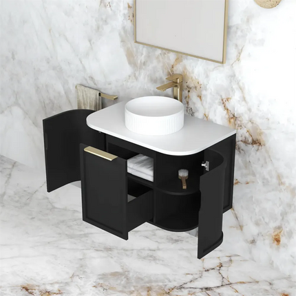 Otti Hampshire Wall Hung Curve Vanity with 1 Drawer and 2 Doors Matte Black 740X450X450