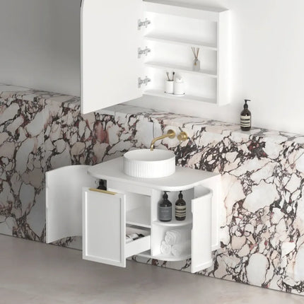 Otti Hampshire Wall Hung Curve Vanity with 1 Drawer and 2 Doors Matte White 740X450X450