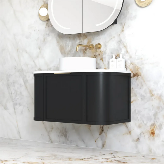 Otti Hampshire Wall Hung Curve Vanity with 1 Drawer and 2 Doors Matte Black 890X450X450