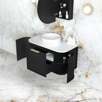 Otti Hampshire Wall Hung Curve Vanity with 1 Drawer and 2 Doors Matte Black 890X450X450