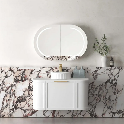 Otti Hampshire Wall Hung Curve Vanity with 1 Drawer and 2 Doors Matte White 890X450X450