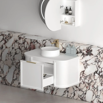 Otti Hampshire Wall Hung Curve Vanity with 1 Drawer and 2 Doors Matte White 890X450X450