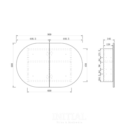 Otti Bondi Black Oak Wall Mounted Shaving Cabinet with 2 Doors 900X600X146 ,