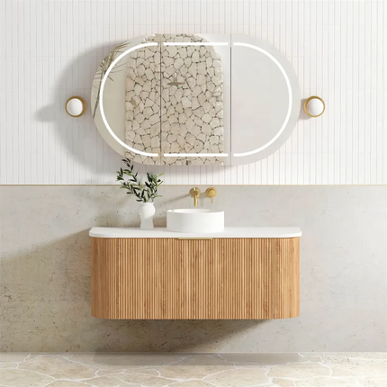 Otti Bondi Wall Hung Curve Vanity with 1 Drawer Woodland Oak 1190X450X450 ,