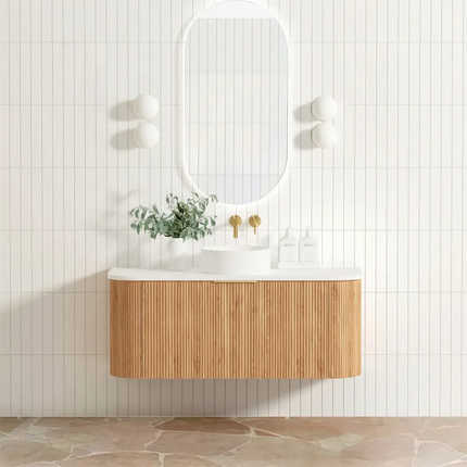 Otti Bondi Wall Hung Curve Vanity with 1 Drawer Woodland Oak 1190X450X450 ,