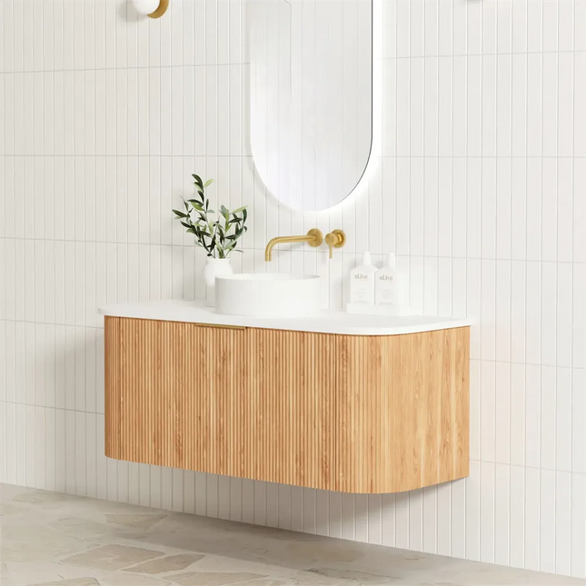 Otti Bondi Wall Hung Curve Vanity with 1 Drawer Woodland Oak 1190X450X450 ,