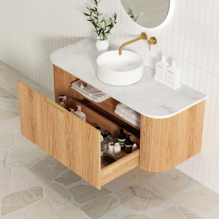 Otti Bondi Wall Hung Curve Vanity with 1 Drawer Woodland Oak 1190X450X450 ,