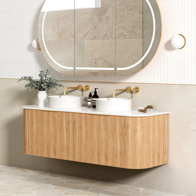 Otti Bondi Wall Hung Curve Vanity with 2 Drawers Woodland Oak 1490X450X450 ,