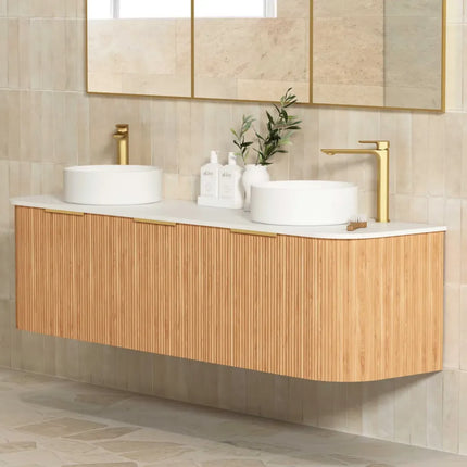 Otti Bondi Wall Hung Curve Vanity with 3 Drawers Woodland Oak 1790X450X450 ,