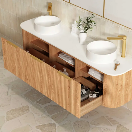 Otti Bondi Wall Hung Curve Vanity with 3 Drawers Woodland Oak 1790X450X450 ,