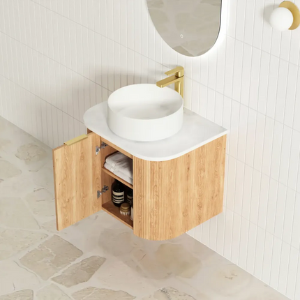 Otti Bondi Wall Hung Curve Vanity with 1 Door Woodland Oak 590X450X450 ,