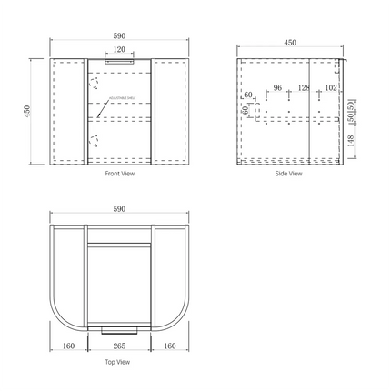 Otti Bondi Wall Hung Curve Vanity with 1 Door Woodland Oak 590X450X450 ,