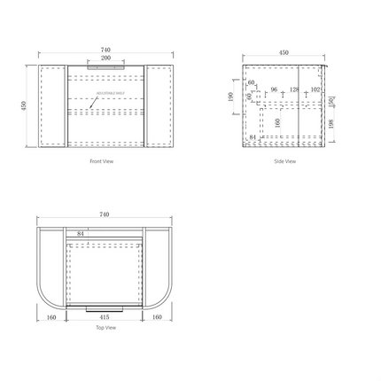 Otti Bondi Wall Hung Curve Vanity with 1 Drawer Woodland Oak 740X450X450 ,