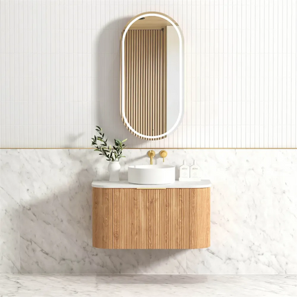 Otti Bondi Wall Hung Curve Vanity with 1 Drawer Woodland Oak 890X450X450 ,