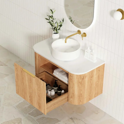 Otti Bondi Wall Hung Curve Vanity with 1 Drawer Woodland Oak 890X450X450 ,