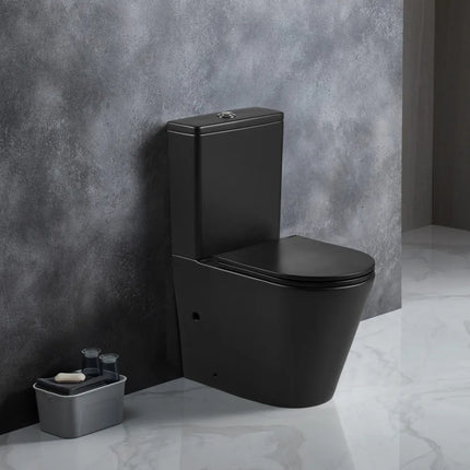 Bryan Quiet Flush Rimless Back to Wall Toilet Suite Matte Black 670X360X850