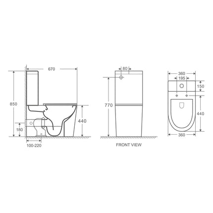 Bryan Quiet Flush Rimless Back to Wall Toilet Suite Matte Black 670X360X850