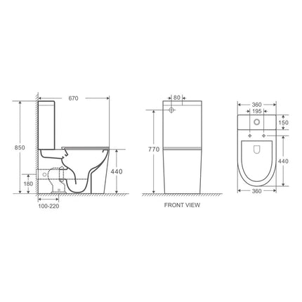 Bryan Quiet Flush Rimless Back to Wall Toilet Suite Gloss White 670X360X850