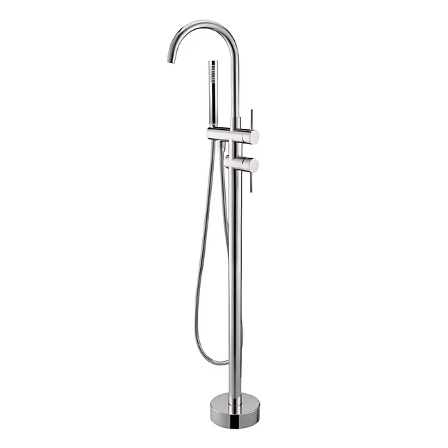 Round Freestanding Bath Mixer With Handheld Shower Brushed Nickel ,