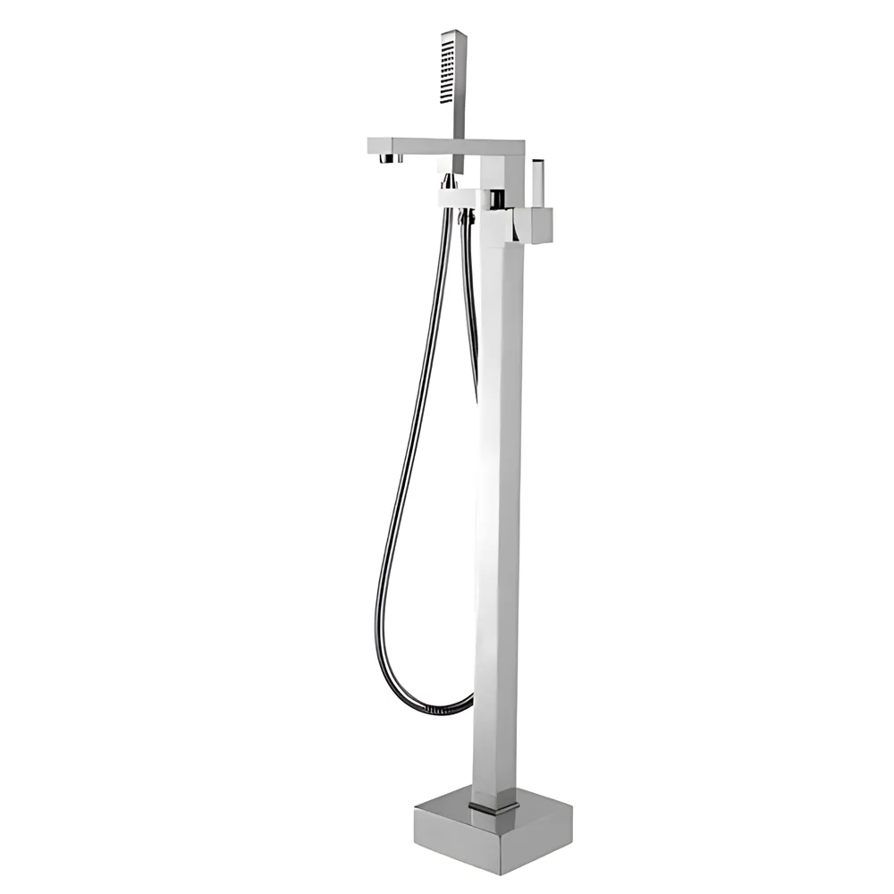 Square Freestanding Bath Mixer With Handheld Shower Brushed Nickel ,