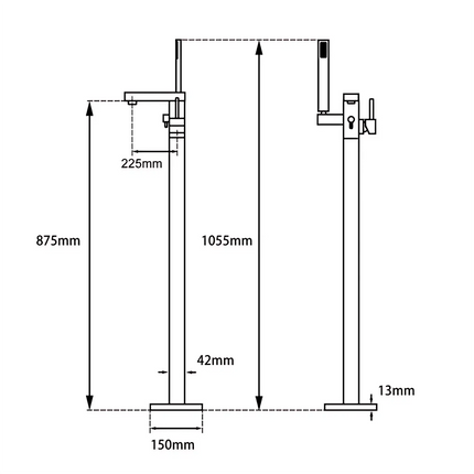 Square Freestanding Bath Mixer With Handheld Shower Brushed Nickel ,