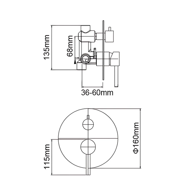 Louis Lever Round Shower/Bath Mixer Diverter Brushed Nickel ,