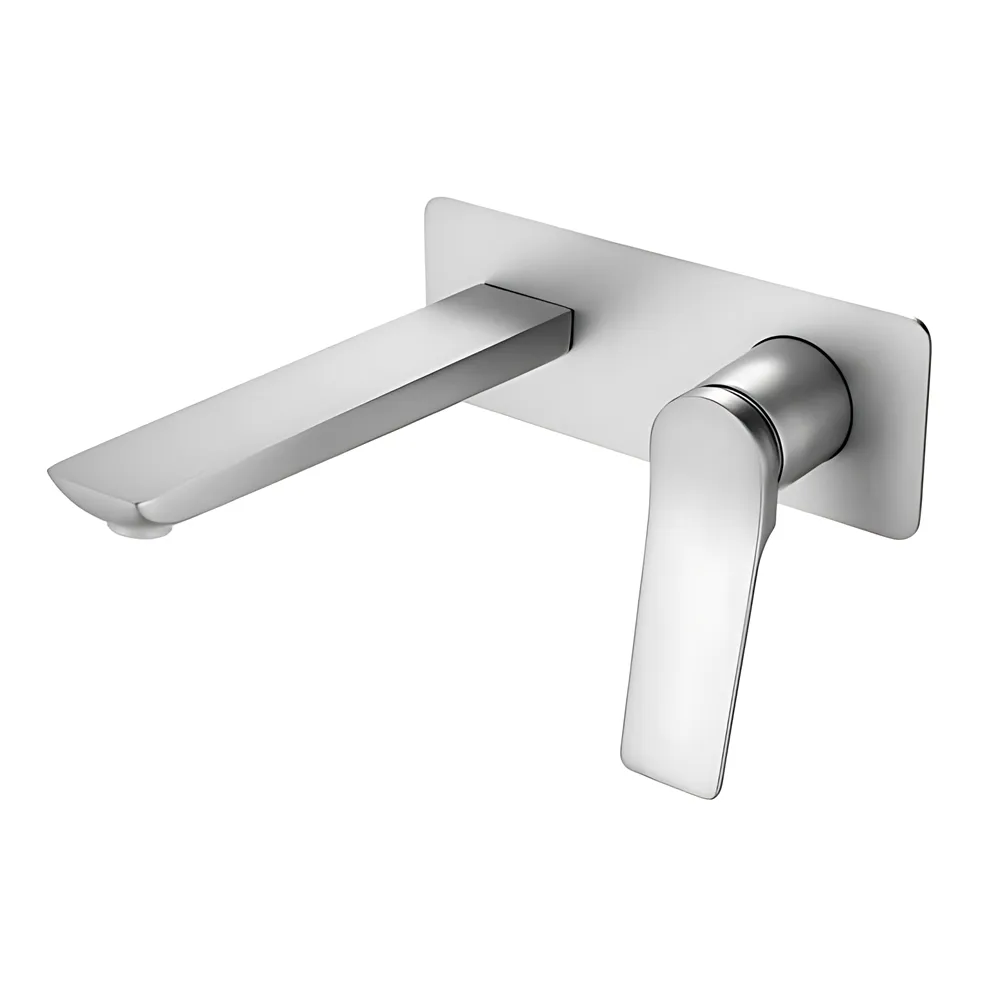 Hash Square Wall Mixer With Spout (With Extension) Brushed Nickel ,