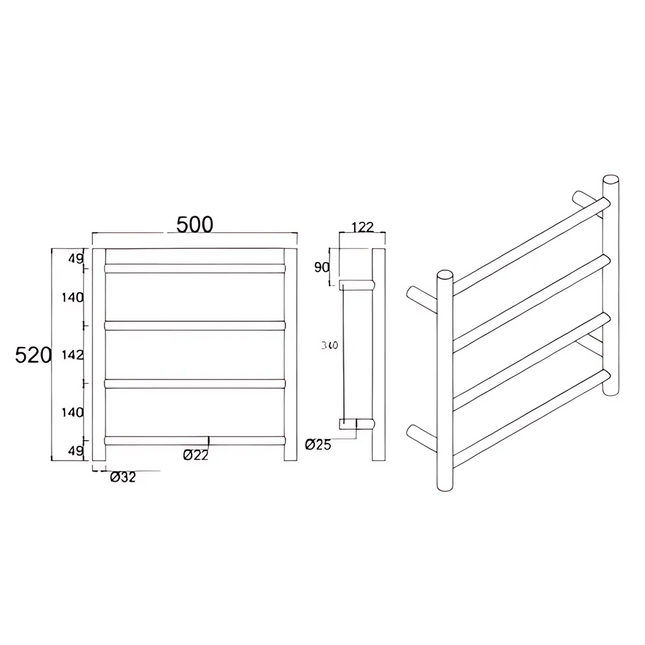 Round Electric Heated Towel Rack 4 Bars Brushed Nickel ,