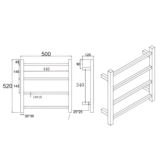 Square Electric Heated Towel Rack 4 Bars Brushed Nickel ,