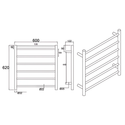 Round Electric Heated Towel Rack 6 Bars Brushed Nickel ,