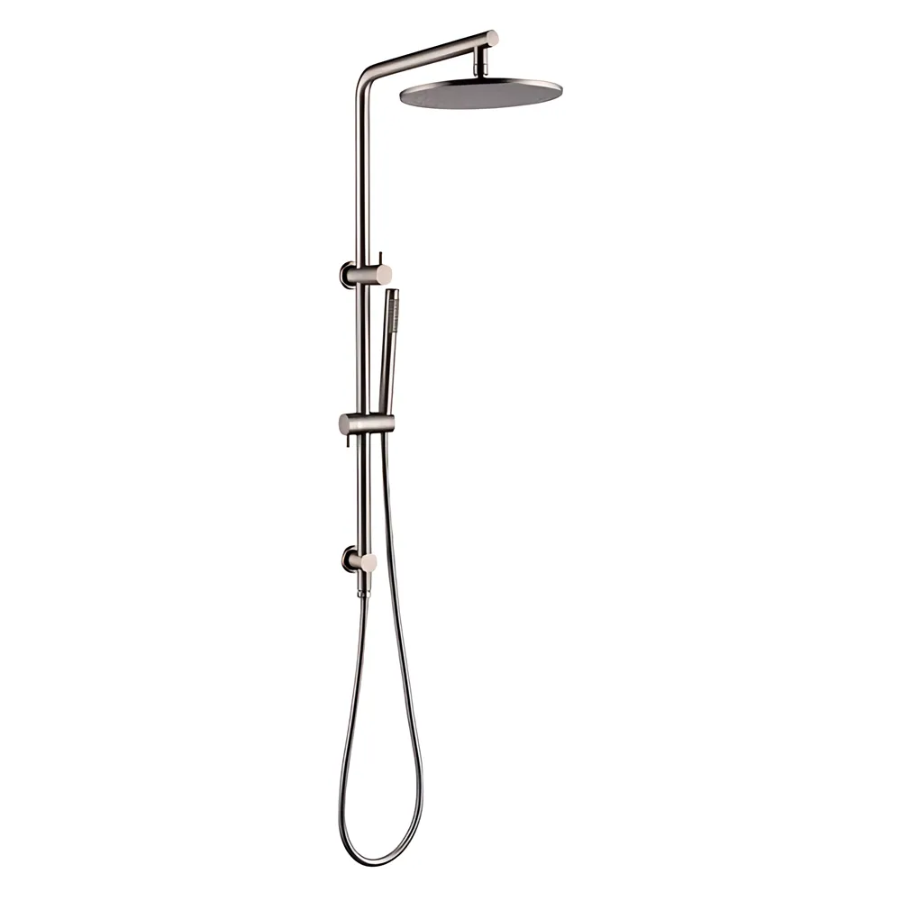 10'' Right Angle Round Shower Station Top Water Inlet Brushed Nickel ,
