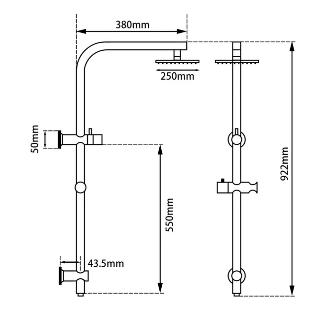 10'' Right Angle Round Shower Station Top Water Inlet Brushed Nickel ,