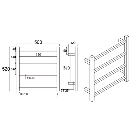 Square Electric Heated Towel Rack 4 Bars Gun Metal Grey ,