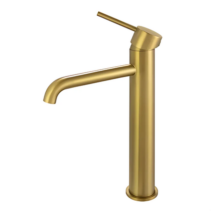 Louis Lever Round Tall Basin Mixer Brushed Gold ,