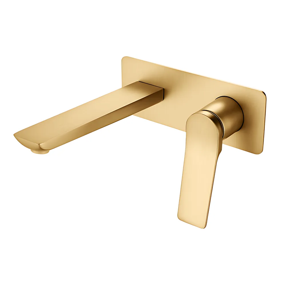 Hash Square Wall Mixer With Spout (With Extension) Brushed Gold ,