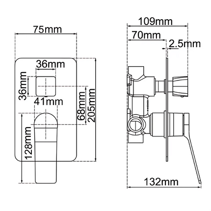 Hash Square Wall Mixer With Diverter Brushed Gold ,