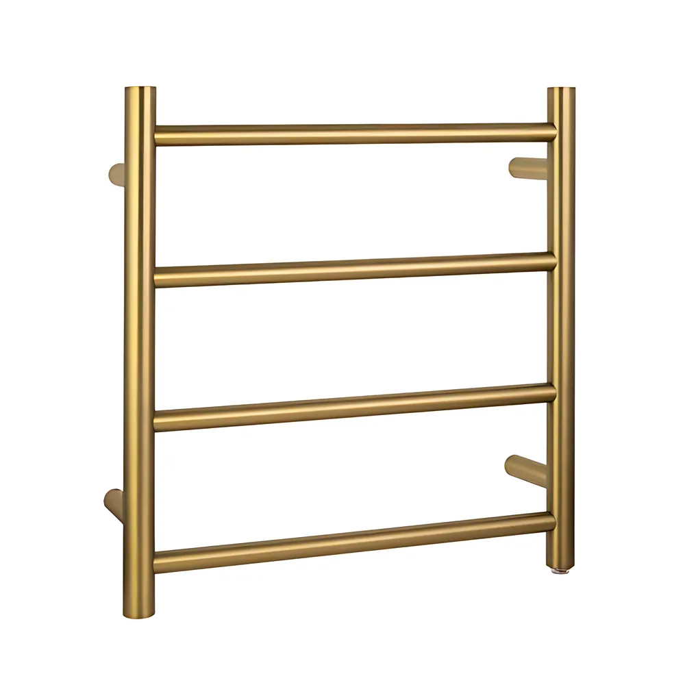 Round Electric Heated Towel Rack 4 Bars Brushed Gold ,