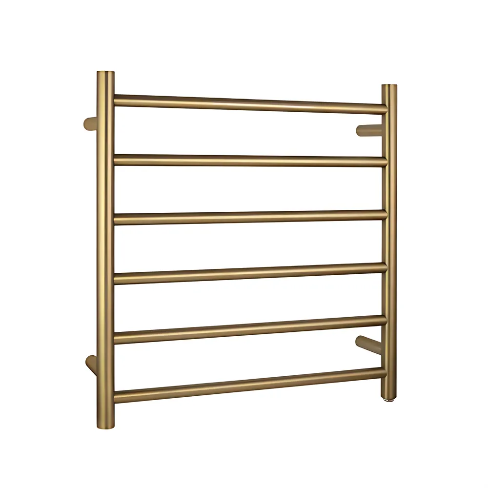 Round Electric Heated Towel Rack 6 Bars Brushed Gold ,