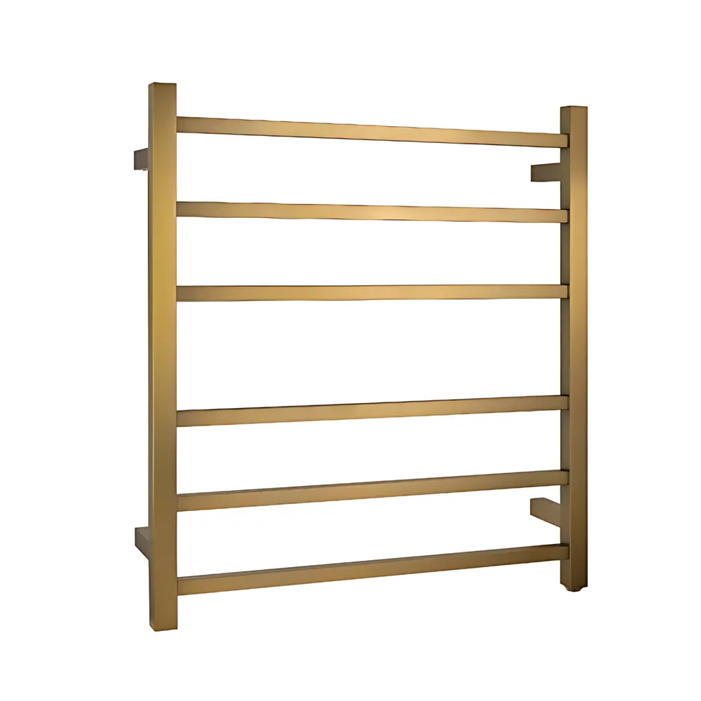 Square Electric Heated Towel Rack 6 Bars Brushed Gold ,