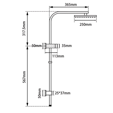 10'' Square Shower Station Top Water Inlet Brushed Gold ,