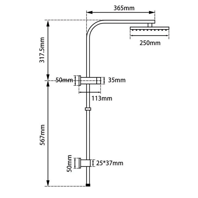 10'' Square Shower Station Top Water Inlet Brushed Gold ,