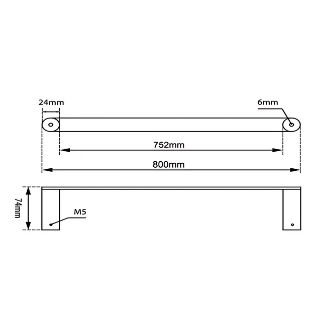 Hash Single Towel Rail 800mm Brushed Gold ,