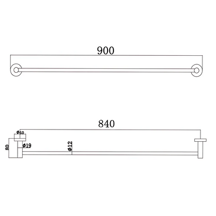 Round Single Towel Rail 900mm Brushed Gold ,