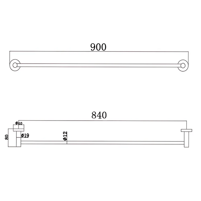 Round Single Towel Rail 900mm Brushed Gold ,