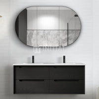 Otti Bruno Series Wall Hung Vanity with Double Basin Soft Close Doors Black Oak 1200W X 550H X 460D ,