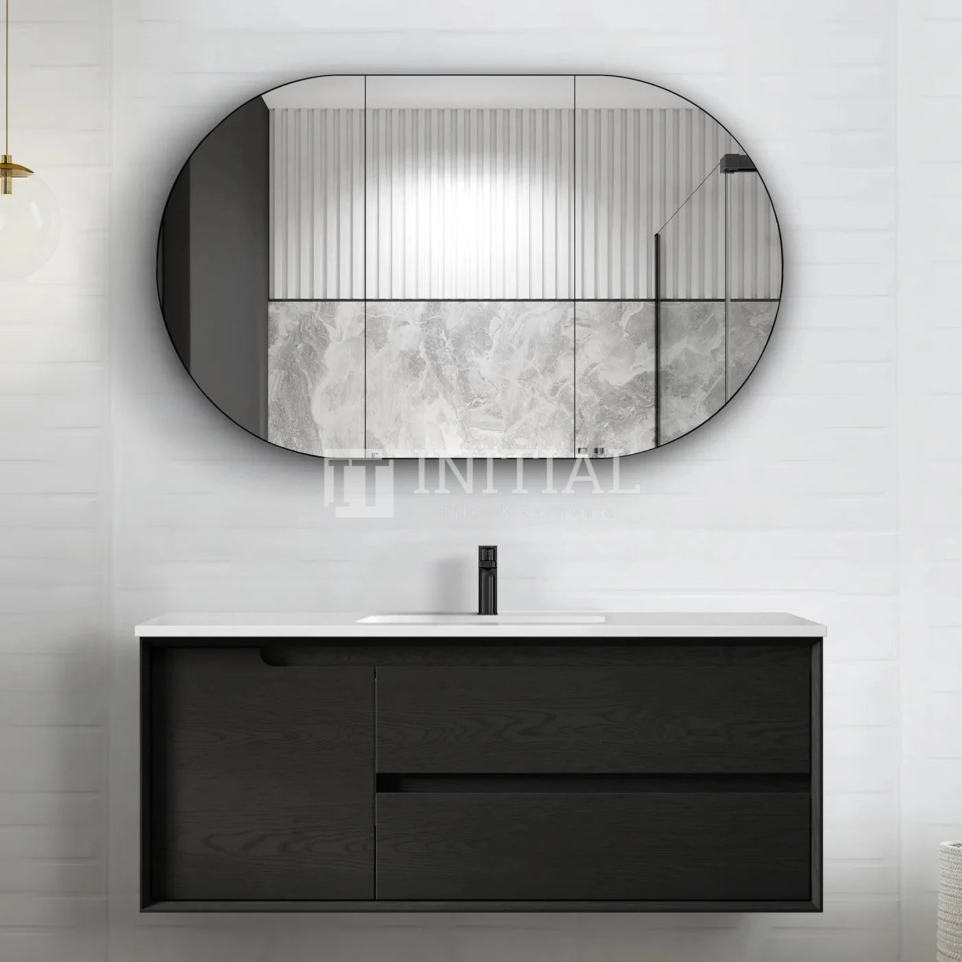 Otti Bruno Series Wall Hung Vanity with Single Basin Soft Close Doors Black Oak 1200W X 550H X 460D , With Ceramic Top None